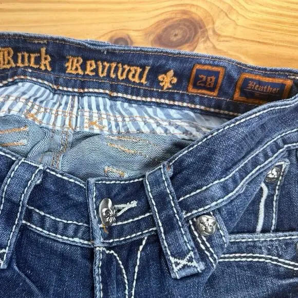 ROCK REVIVAL Y2K Low Rise Heather Boot Cut Flare Denim Jeans, Size 28x32 - Picture 3 of 11